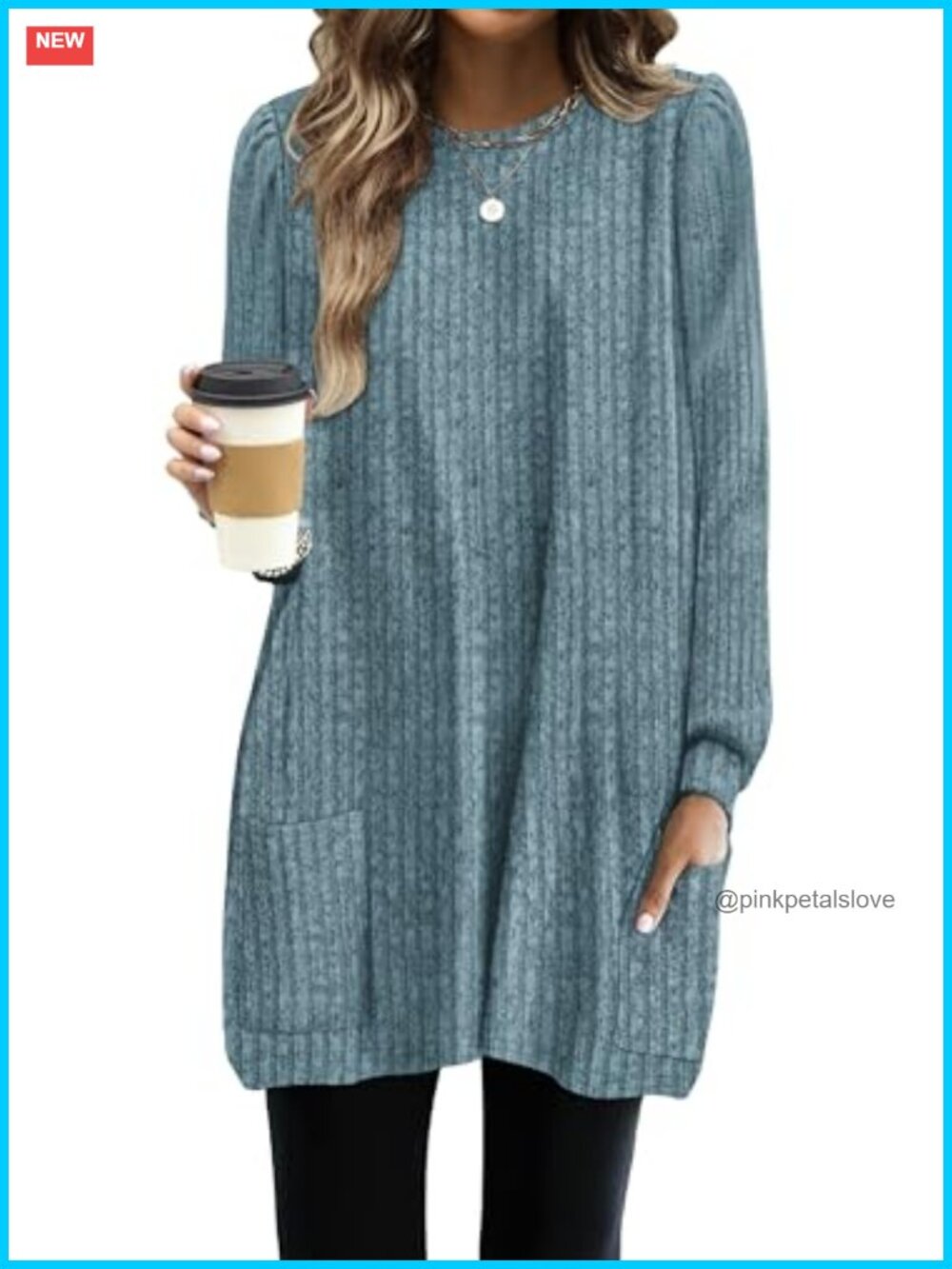 Long Sleeve Tunic Sweater with Pockets Loose Fit Pullover Top